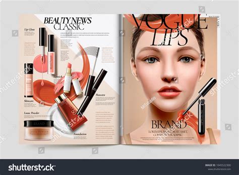 cosmetic magazine ads beautiful model makeup stock vector royalty