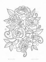 Coloring Roses Adults Book Rose Adult Tattoo Pages Flower Stencil Graphicriver Vector Colouring Anti Color Books Preview Illustration Drawing Rosa sketch template