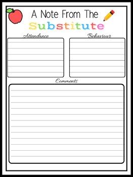substitute teacher note template   figs tpt