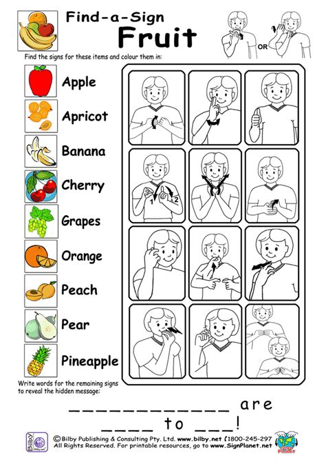 sign language words  phrases worksheets images