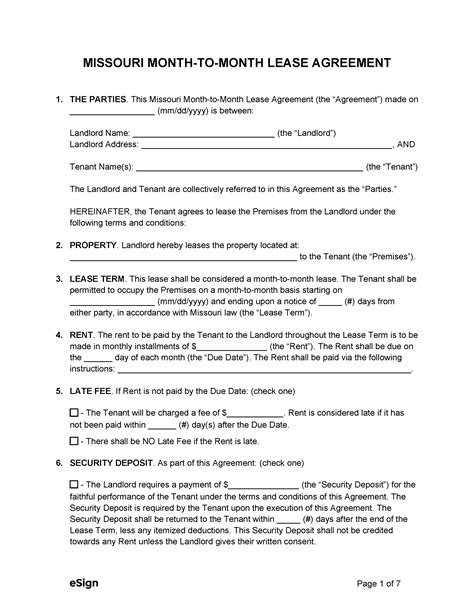 missouri month  month lease agreement  word