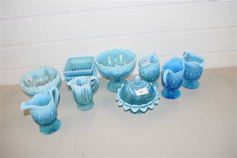 lot  collection  blue pearline pressed glass