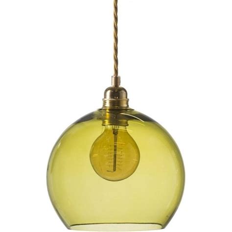 small olive green coloured glass ceiling pendant light with long drop