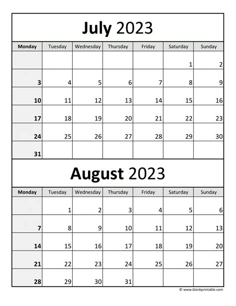 calendar july august  printable  pelajaran