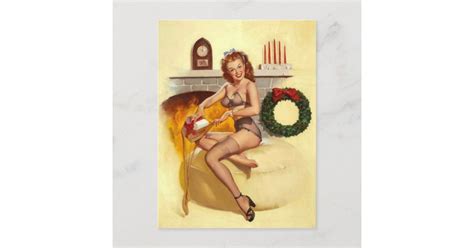 Naughty Christmas Pin Up Girl Holiday Postcard