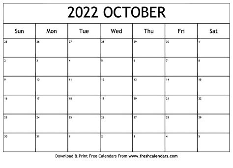 blank printable october  calendars