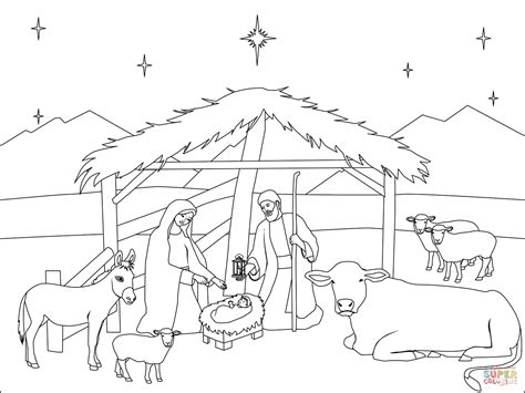 nativity scene  stable coloring page  printable coloring pages