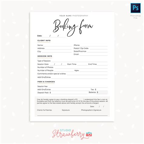client booking form  photographer strawberry kit