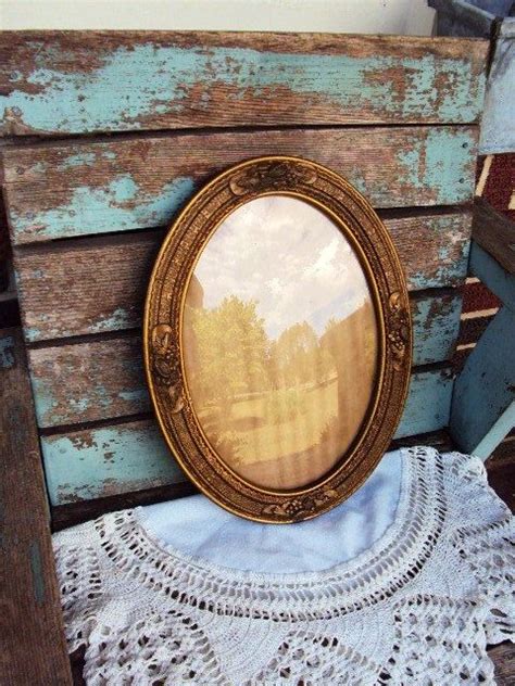 Antique Oval Picture Frame Bubble Convex Glass Wood And Gesso Etsy