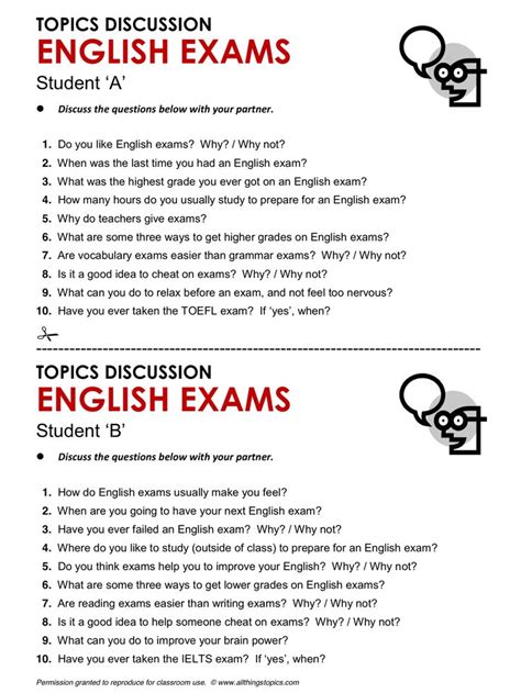 english exam question sheet  shown  black  white  red