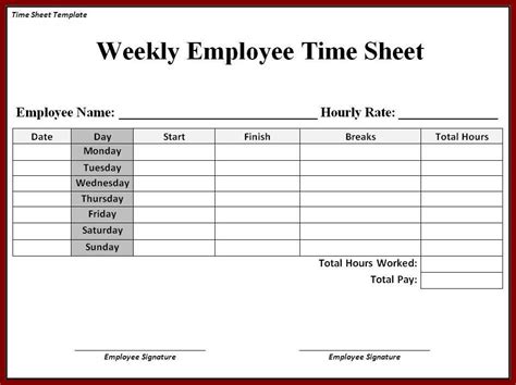 timesheet template time sheet printable templates printable