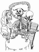Muertos Dia Los Coloring El Skeletons Dead Pages Adult Día Drinking sketch template