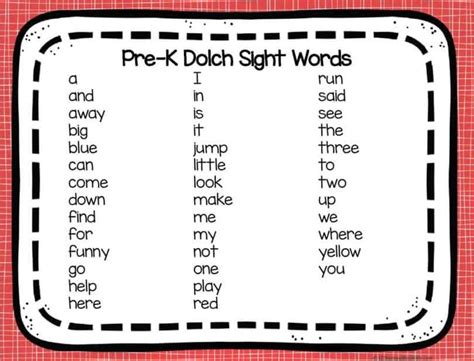 printable sight words list preschool sight words printables
