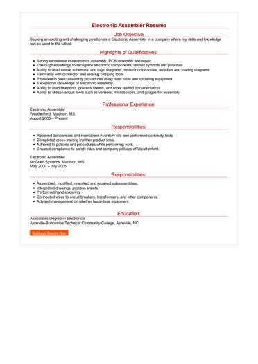 electronic assembler resume samples
