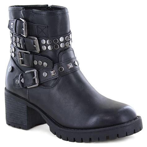 xti  womens buckle strap ankle boots black