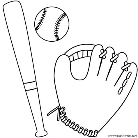 baseball glove ball  bat coloring page fathers day