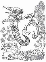 Coloring Mermaid Pages Realistic Adult Adults Printable Print Books Drawing Fairy Seahorse Colouring Book Sheets Detailed Fantasy Horse Dragon Her sketch template