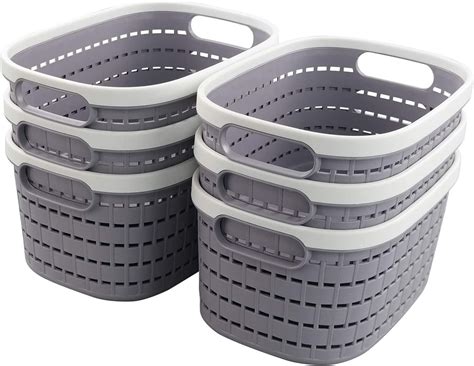 vcansay rectangle plastic storage baskets with handles grey and white