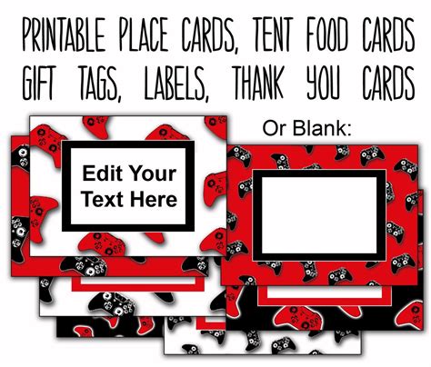 video game editable tags printable food labels place cards etsy