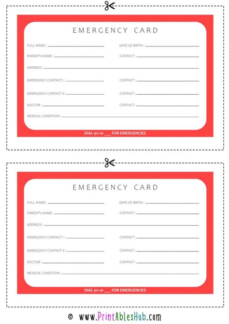 printable emergency card templates  printables hub