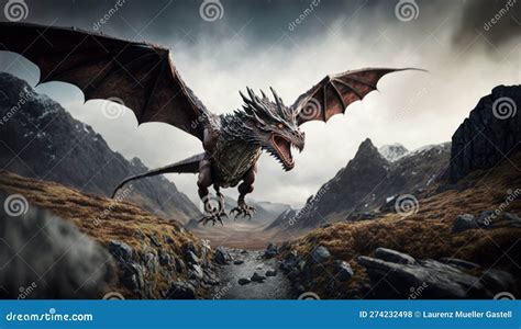 flying dragon realistic  generative ai stock photo image