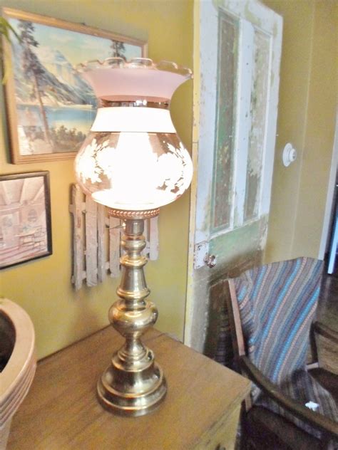 Vintage Brass Table Lamp With Pink Frosted Fluted Glass Shade Etsy