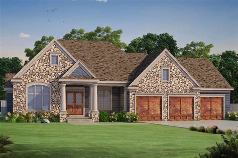 stone clad ranch home plan   master suites  ample storage db architectural