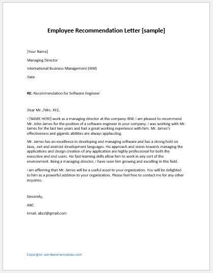 employee recommendation letter sample template library