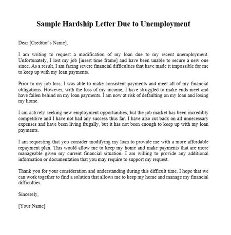 sample hardship letter due  unemployment culturo pedia
