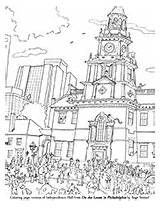 Philadelphia Hall Independence Book Coloring Pages Skyline Template sketch template