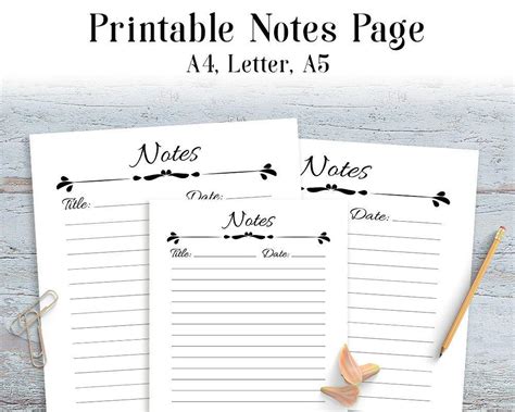 notes page printable  digital  shop