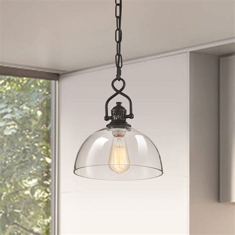 1 Light Black Dome Shaped Clear Glass Farmhouse Mini Pendant Ceiling