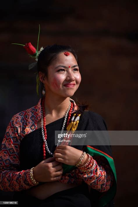 A Portrait Of Newari Girl In A Traditional Attire During The Parade