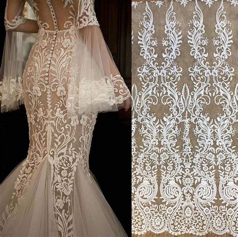 white french vintage fabric embroidery lace wedding dress