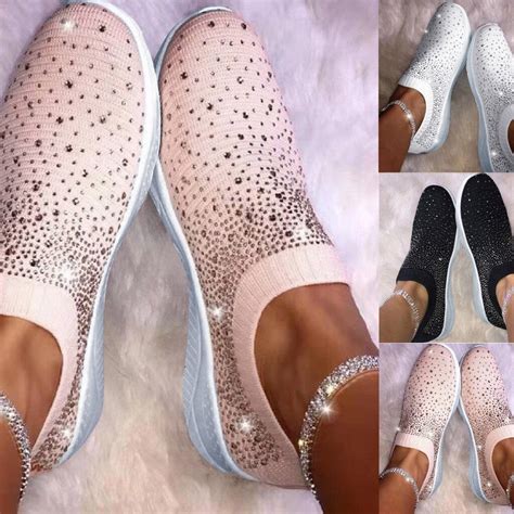 sagace vrouwen dames enkel schoenen platte loafers crystal fashion bling sneakers casual dames