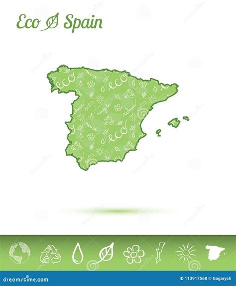 spain eco map filled  green pattern stock vector illustration  nature flower