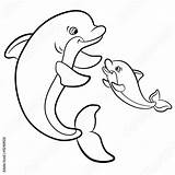 Dolphin Coloring Pages Baby Cartoon Mother Wild Animals Porpoise Marine Cute Her Dolphins Color Beluga Swims Vector Little Getcolorings Winter sketch template