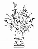 Flower Vase Bouquet Coloring Flowers Drawing Line Drawings Draw Kids Getdrawings Color sketch template
