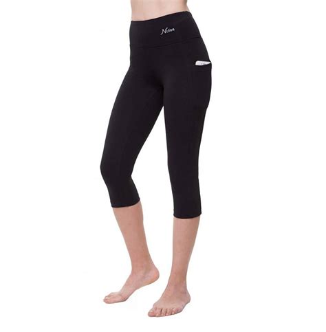 Capri 3 4 Yoga Pants Sides Pocket High Waist Workout Black Leggings For
