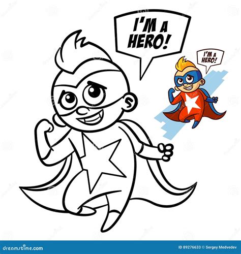 superhero boy coloring book comic character isolated  white