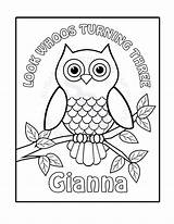 Coloring Owl Pages Printable Kids Birthday Personalized Cute Book Cartoon Print Custom Owls Adults Halloween Baby Horned Great Party Favor sketch template