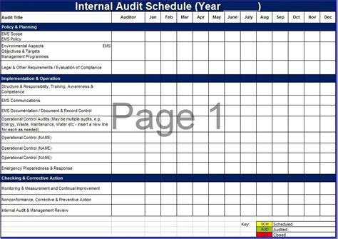 sample audit schedule templates printable samples