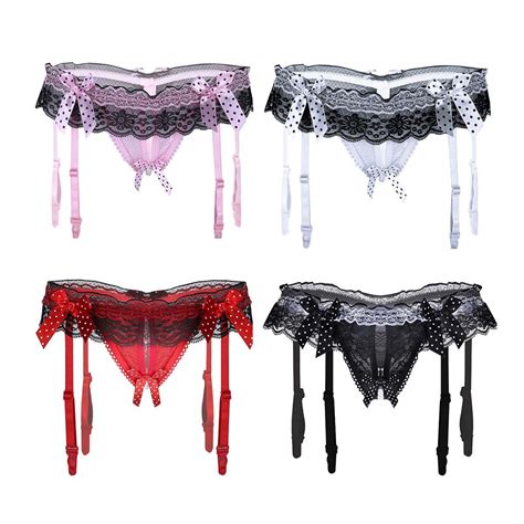naughty crotchless pearl chain ruffle lace open crotch panties with garter