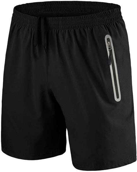 men s running shorts quick dry gym workout shorts with zipper pockets