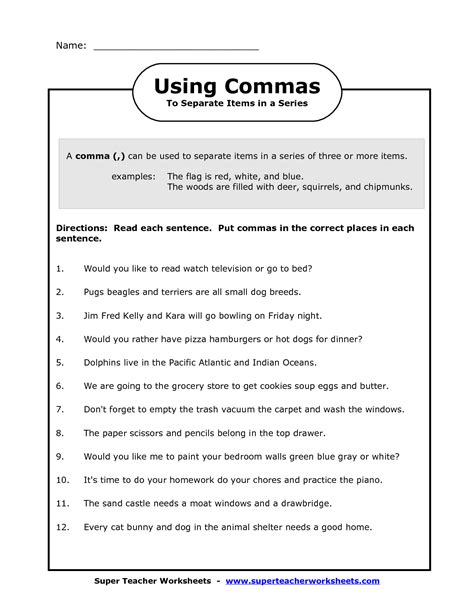 comma   series worksheets image commas   series worksheet
