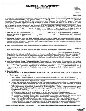 ga commercial lease agreement fill  printable fillable blank
