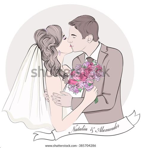 wedding couple kiss bride groom hand stock vector royalty