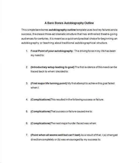 autobiography outline template   autobiography template