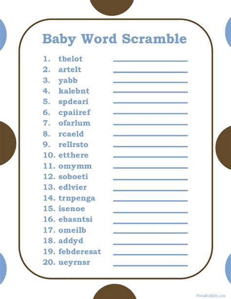 baby shower unscramble words game cmdesignstyle