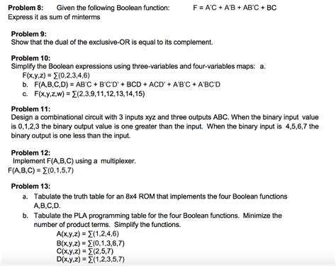 Problem 8 Given The Following Boolean Function